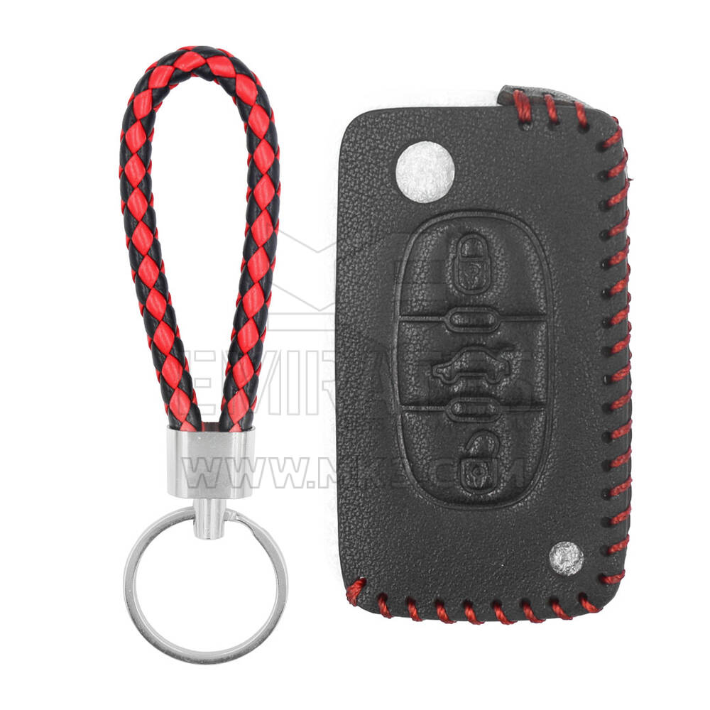 Estojo de couro para Peugeot Citroen Flip Remote Key 3 Botões