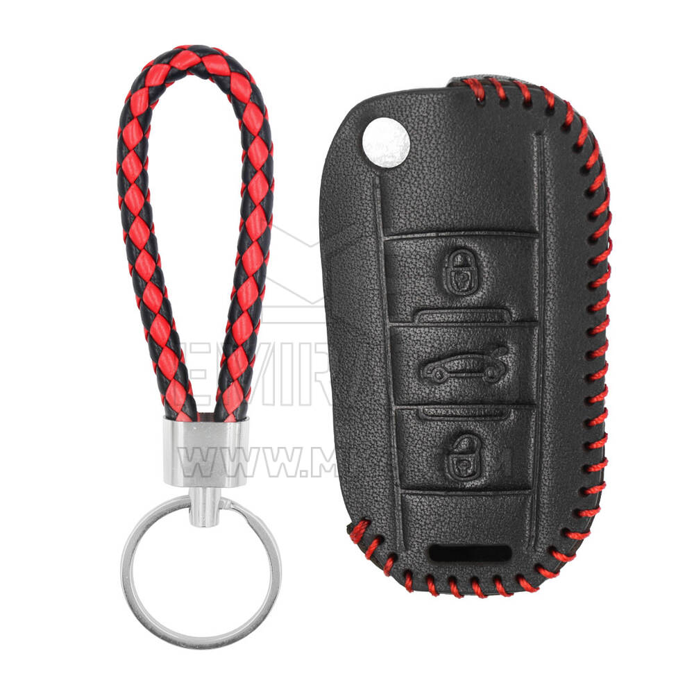 Funda de cuero para Peugeot Flip Remote Key 3 Botones