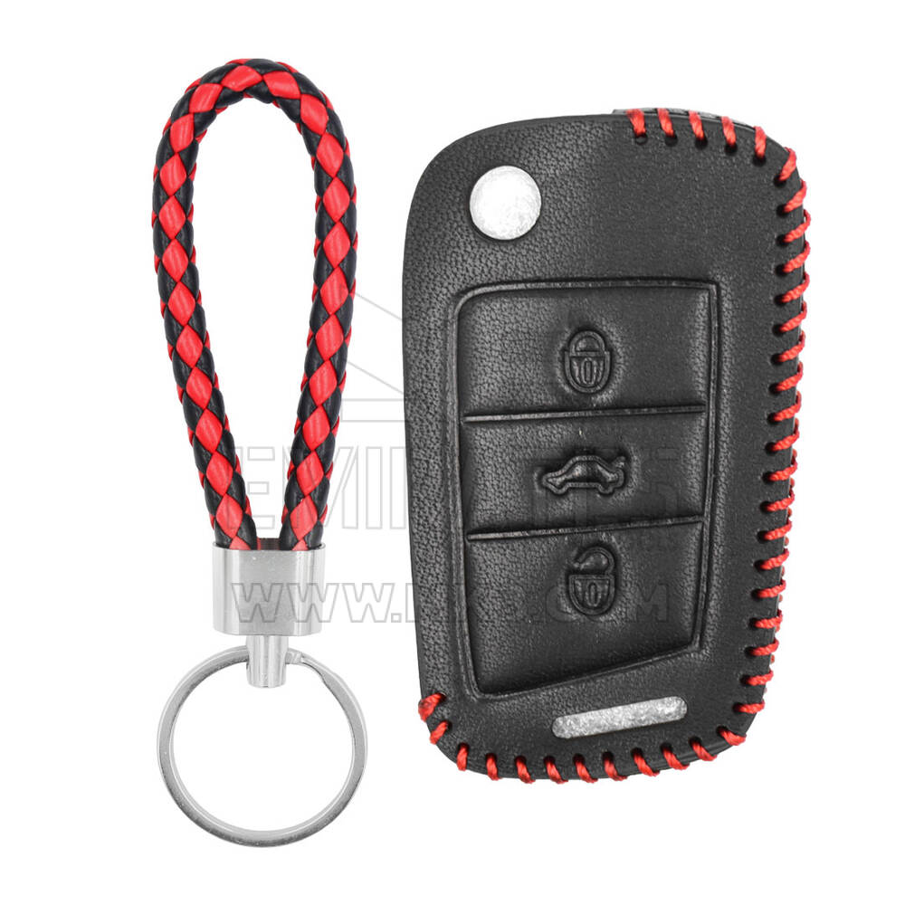 Etui en cuir pour clé à distance Volkswagen Flip MQB 3 boutons