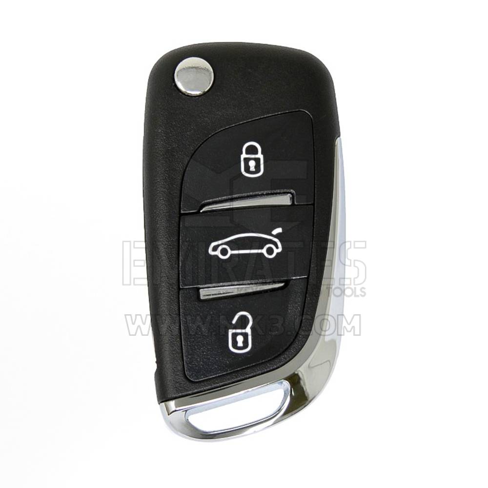 Peugeot Flip Remote Key Shell Chrome 3 Button With Battery Holder Modified
