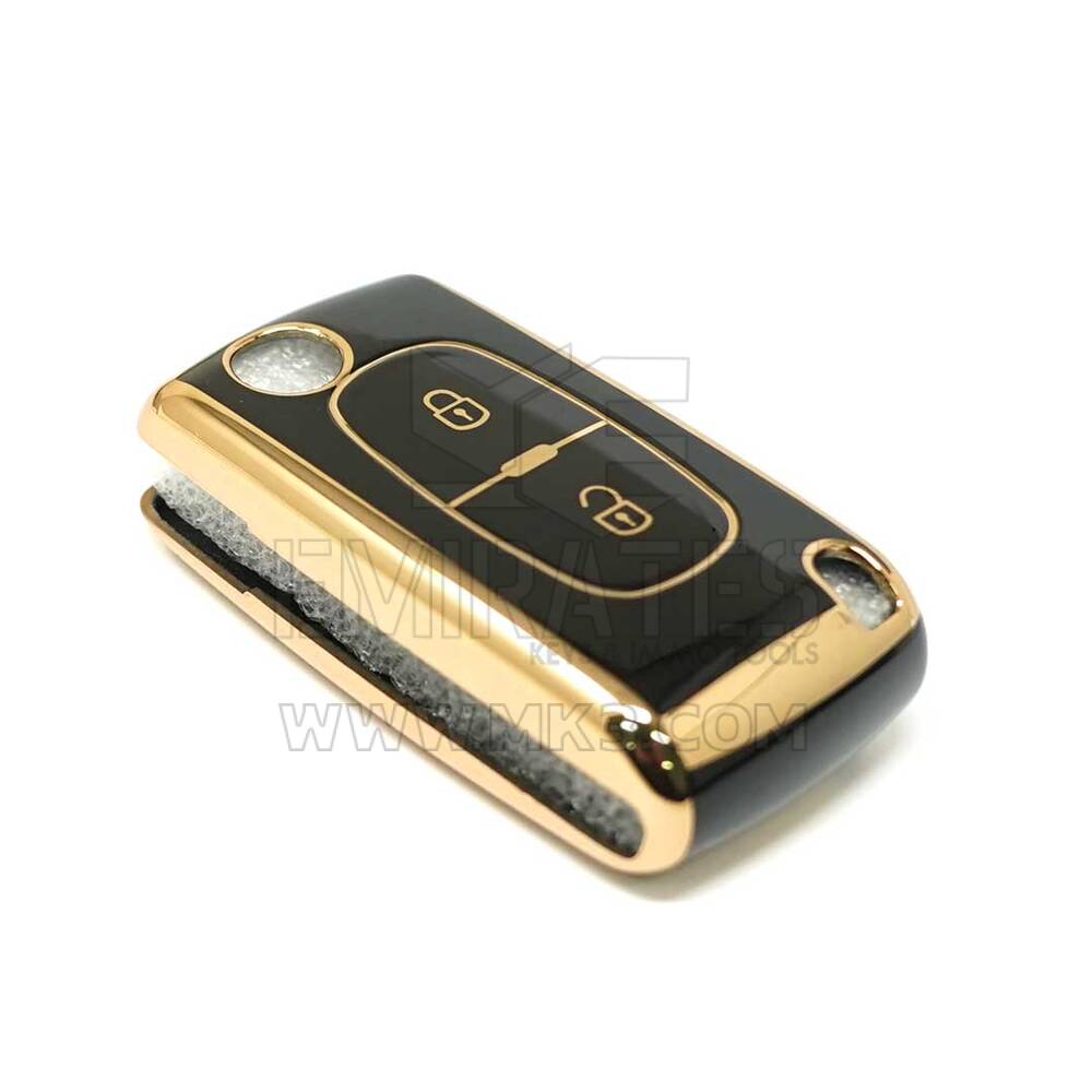 Nueva cubierta de alta calidad Nano del mercado de accesorios para Peugeot Flip Remote Key 2 botones Color negro D11J2 | Claves de los Emiratos