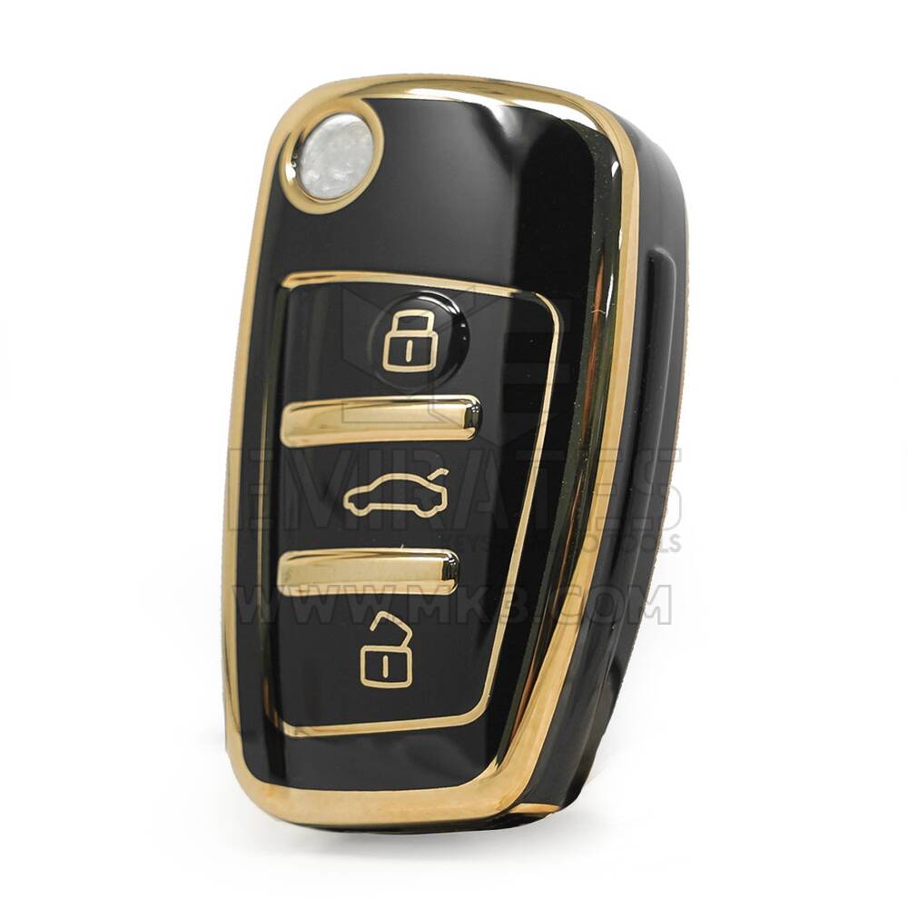 Capa nano de alta qualidade para Audi Flip Remote Key 3 botões cor preta