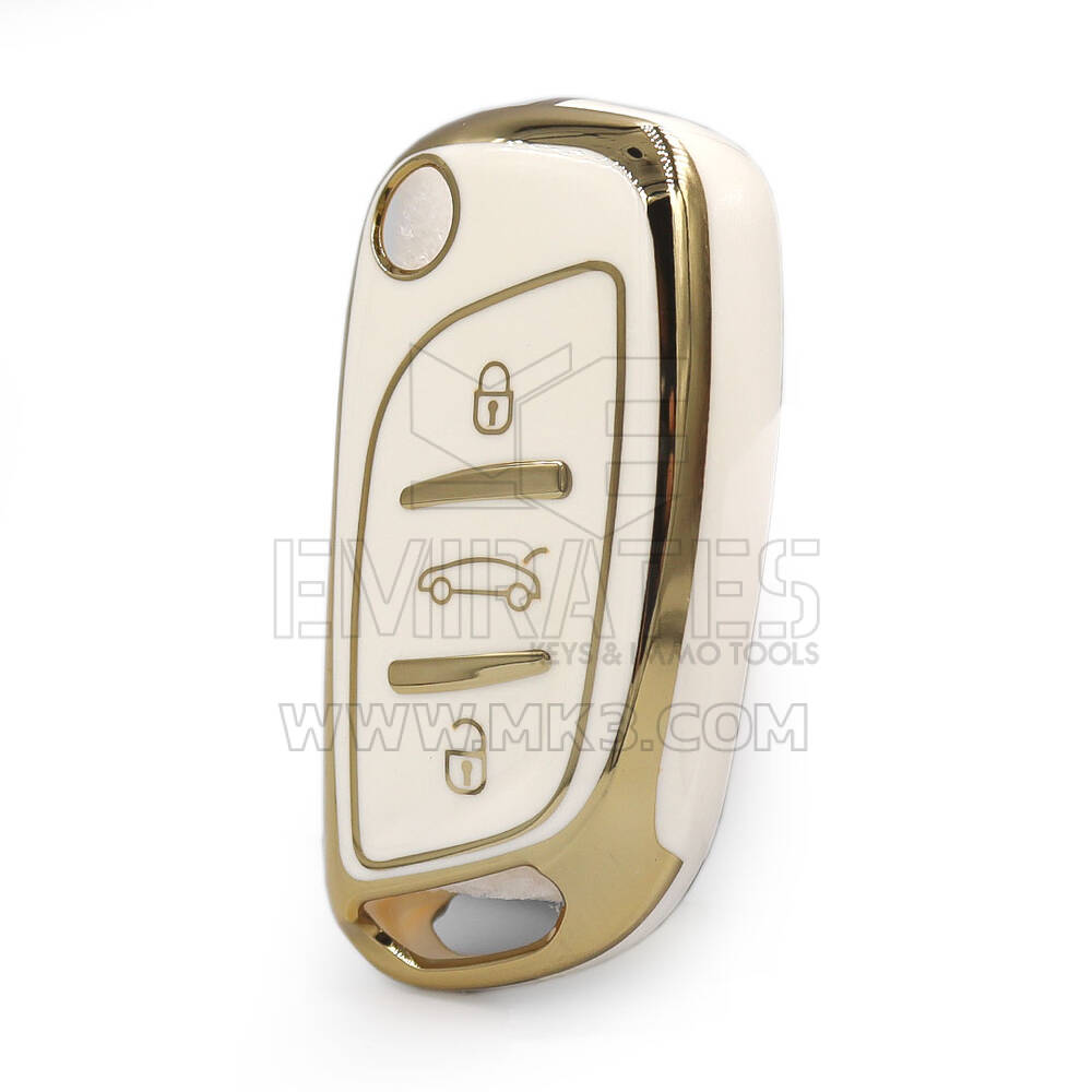 Housse Nano Haute Qualité Pour Peugeot Flip Remote Key 3 Boutons Couleur Blanche
