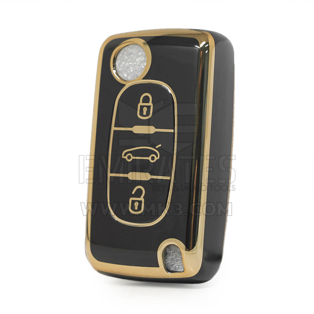 Funda Nano Alta Calidad Para Peugeot Remote Key 3 Botones Color Negro