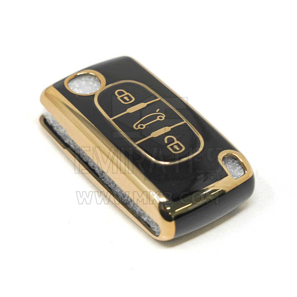 Nuova cover aftermarket Nano di alta qualità per chiave telecomando Peugeot Flip 3 pulsanti tipo 2 colore nero | Chiavi degli Emirati