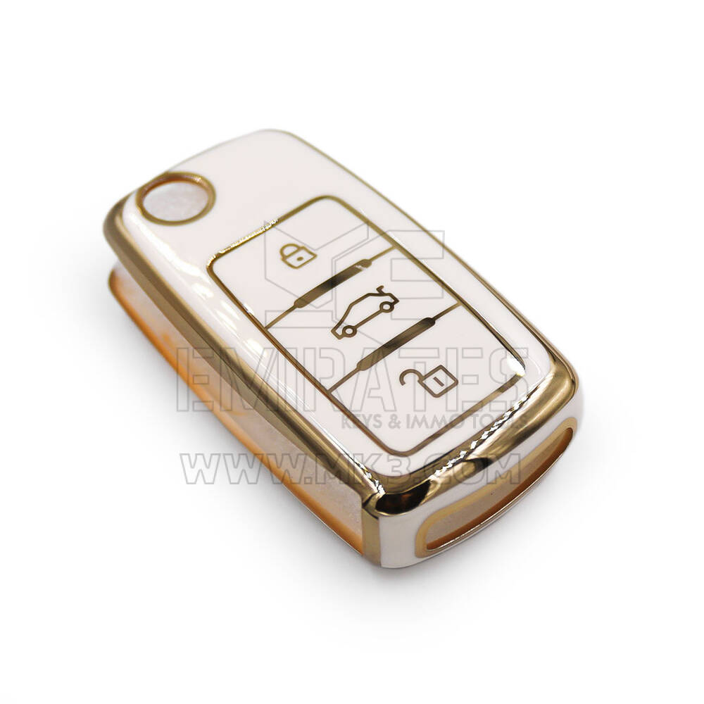 غطاء نانو عالي الجودة جديد لما بعد البيع لسيارة Volkswagen VW Flip Remote Key 3 أزرار لون أبيض | الإمارات للمفاتيح