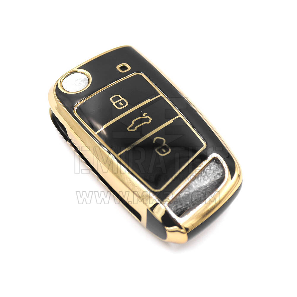 غطاء نانو عالي الجودة جديد لما بعد البيع لسيارة Volkswagen VW MQB Flip Remote Key 3 أزرار لون أسود | الإمارات للمفاتيح