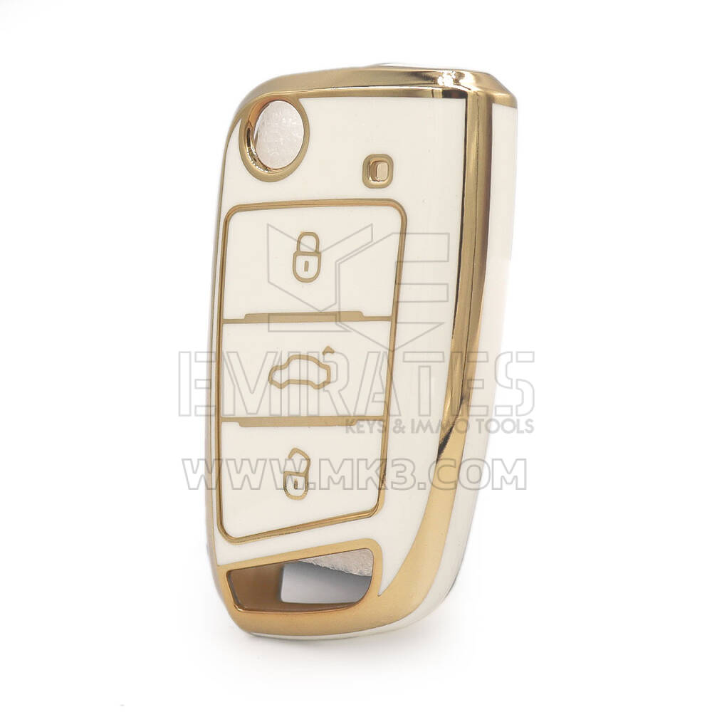 Nano High Quality Cover For Volkswagen MQB Flip Remote Key 3 Buttons White Color