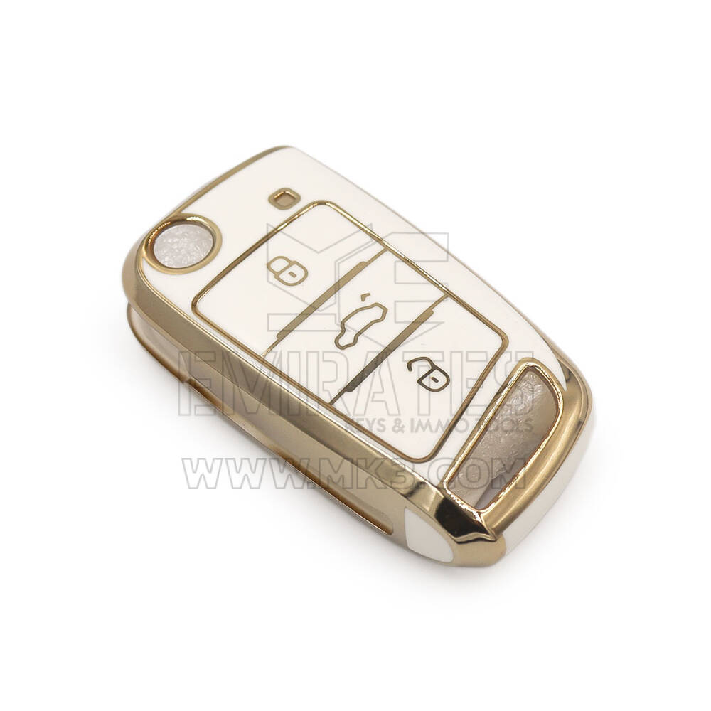 غطاء نانو عالي الجودة جديد لما بعد البيع لسيارة Volkswagen VW MQB Flip Remote Key 3 أزرار لون أبيض | الإمارات للمفاتيح