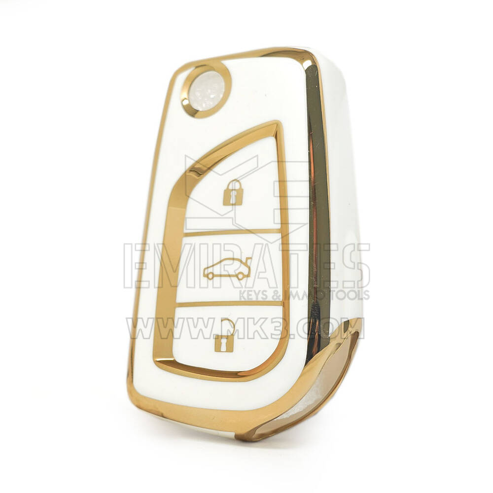 Cover Nano di alta qualità per chiave telecomando Toyota Flip 3 pulsanti colore bianco