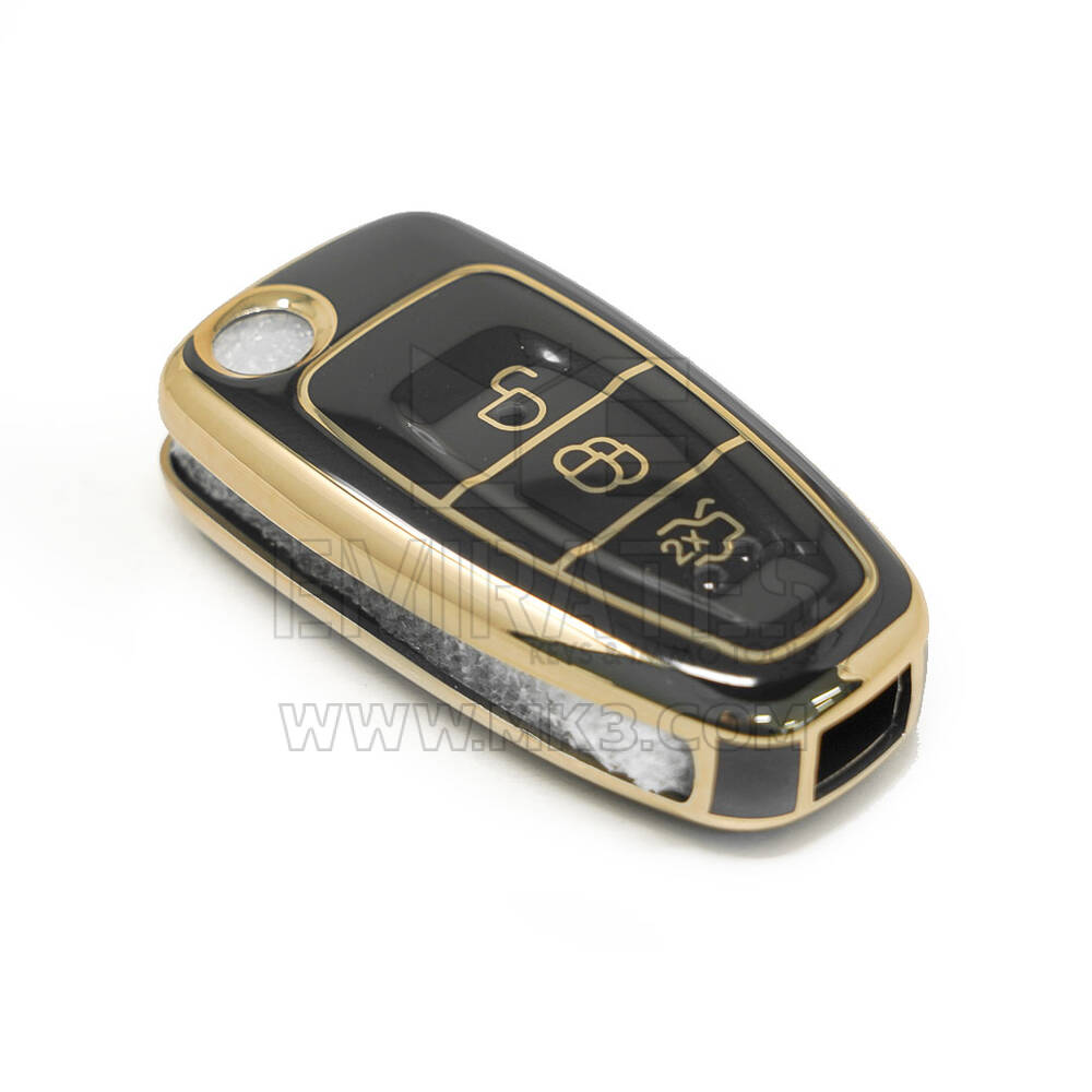 Nuova cover aftermarket nano di alta qualità per chiave a distanza Ford Flip 3 pulsanti colore nero | Chiavi degli Emirati