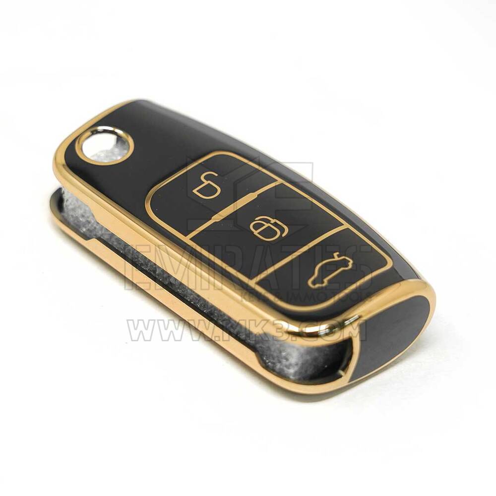 غطاء نانو جديد عالي الجودة لما بعد البيع لسيارة Ford Focus Flip Remote Key 3 أزرار لون أسود | الإمارات للمفاتيح