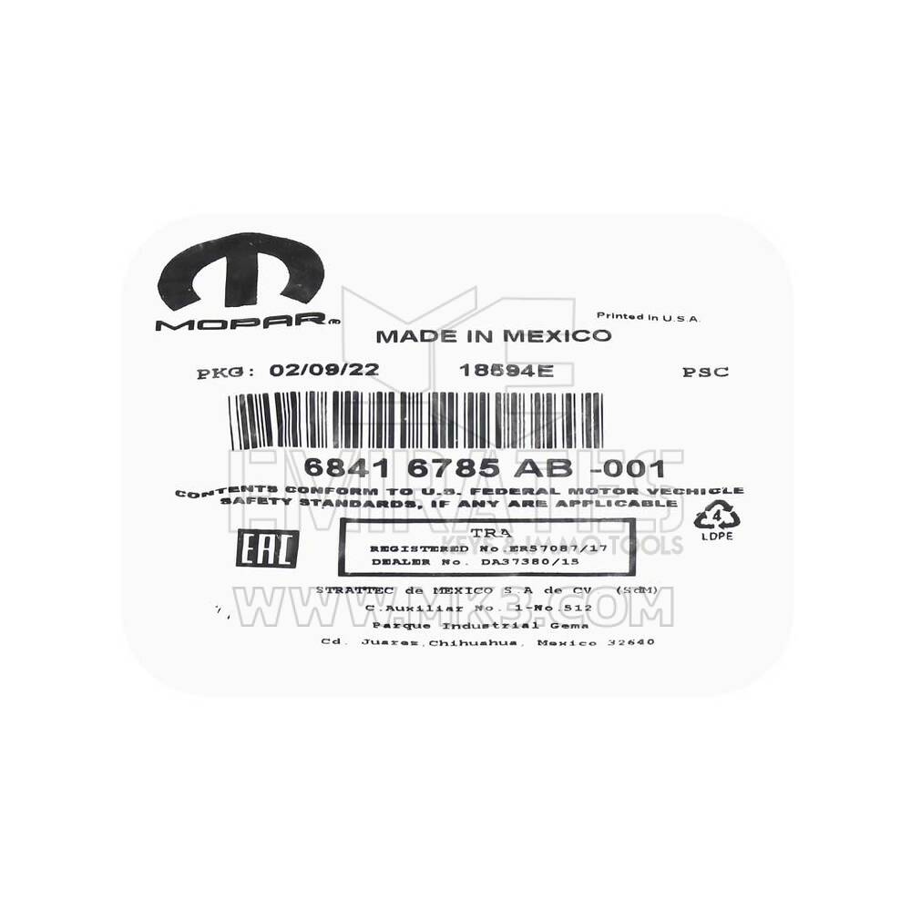 Новый Jeep Wrangler 2018-2025 подлинный / OEM выкидной дистанционный ключ без кнопок OEM номер детали: 68416785AB / 68416785AC | Emirates Keys
