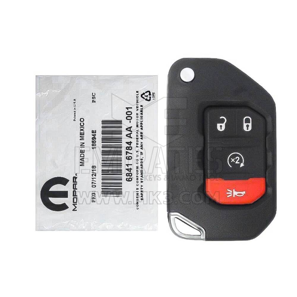 Brand New Jeep Wrangler 2018-2022 Genuine/OEM Flip Remote Key 3 + 1 Buttons Auto Start 433 MHz 68416784AB - FCCID: OHT1130261 | Emirates Keys