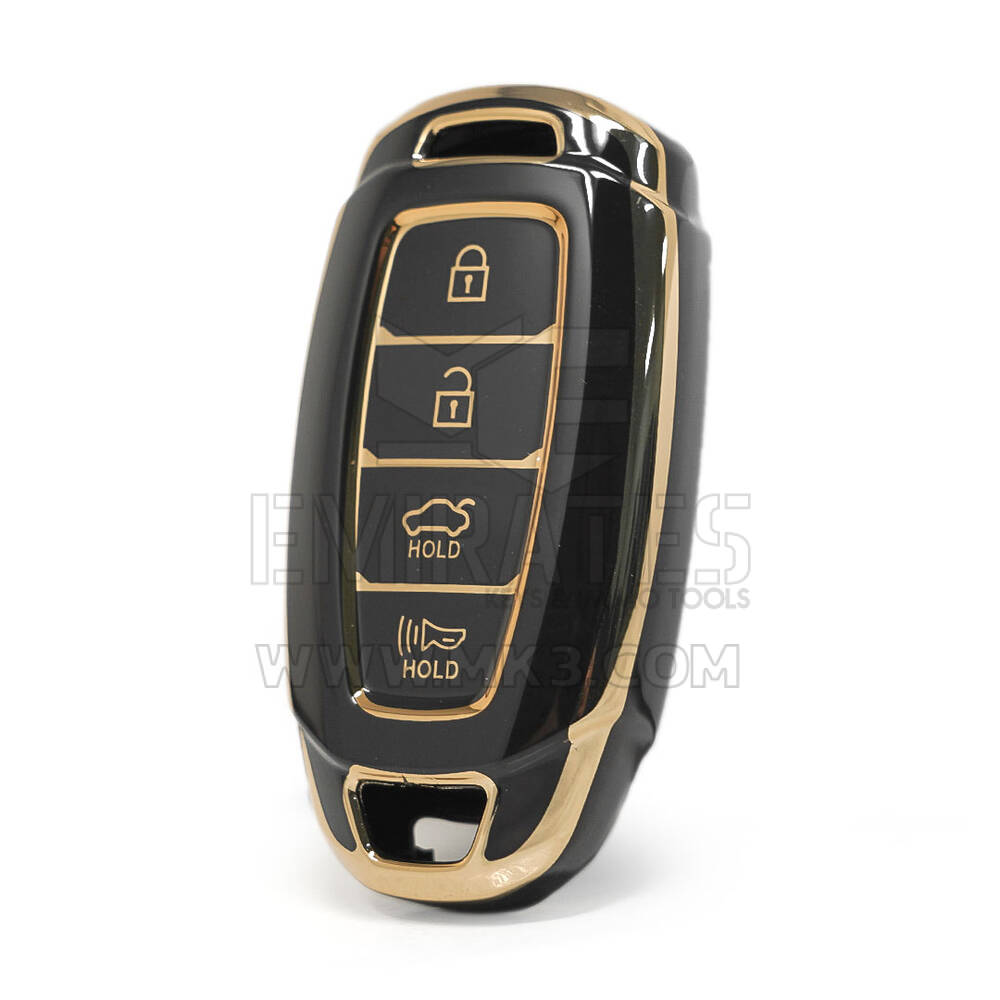 Nano  High Quality Cover For Hyundai Kona Remote Key 4 Buttons Auto Start Sedan Black Color