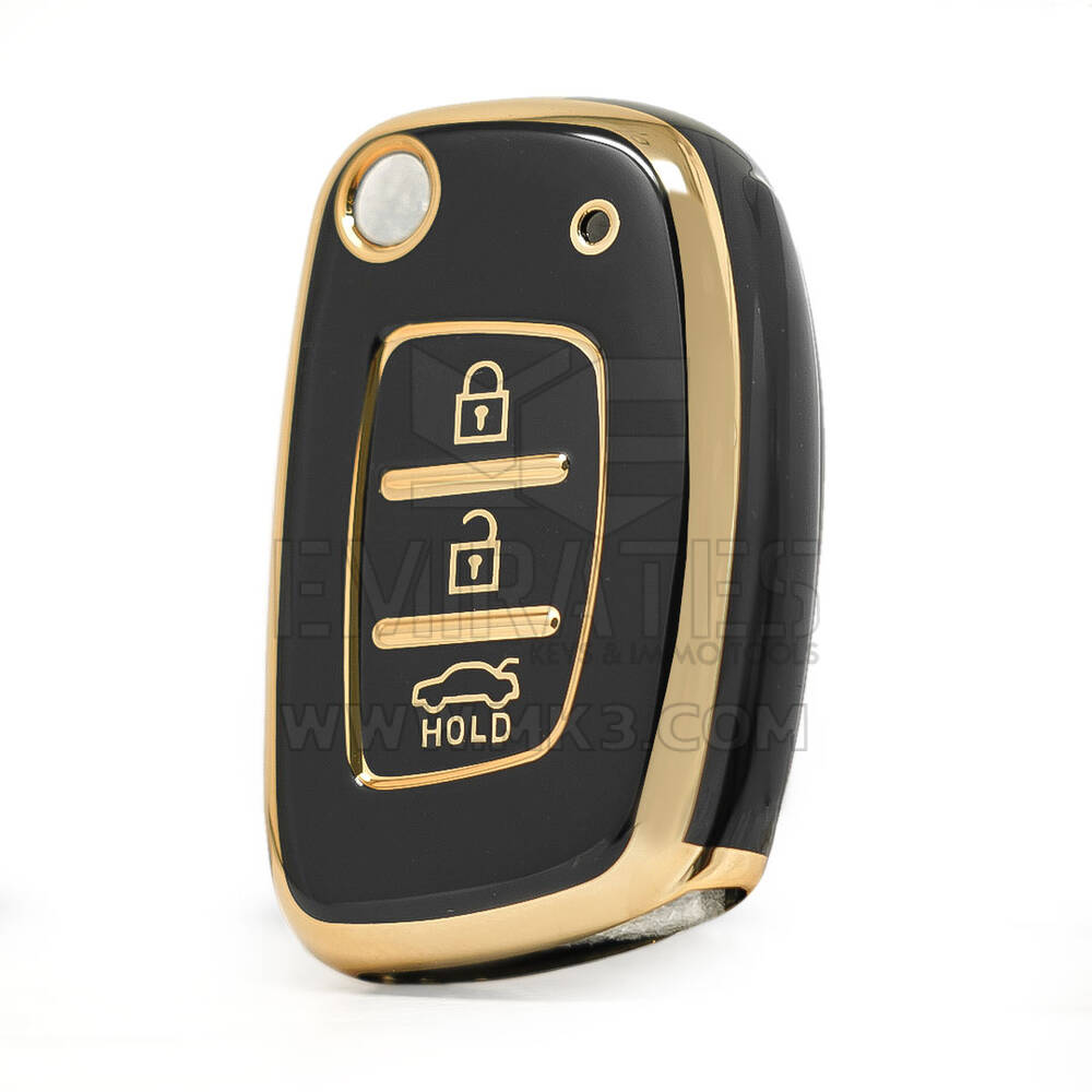 Nano High Quality Cover For Hyundai Type A Flip Remote Key 3 Buttons Sedan Black Color