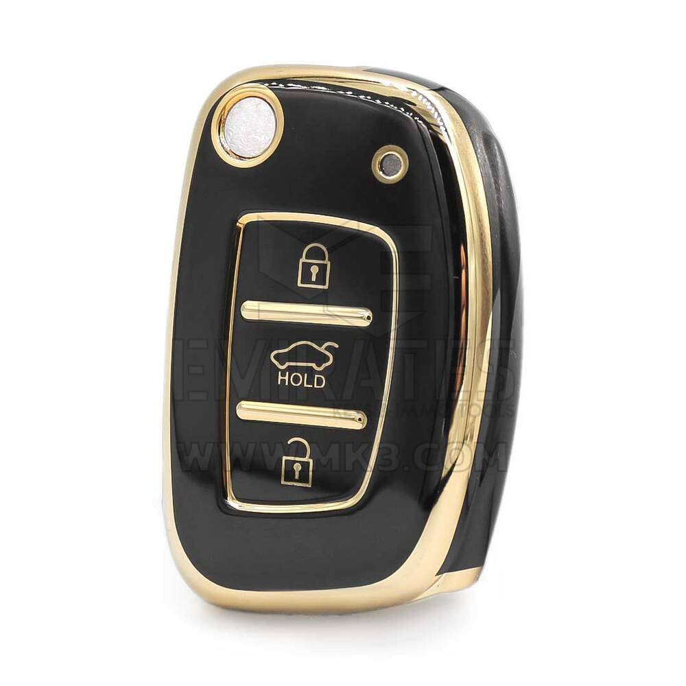 Nano High Quality Cover For Hyundai Type B Flip Remote Key 3 Buttons Sedan Black Color