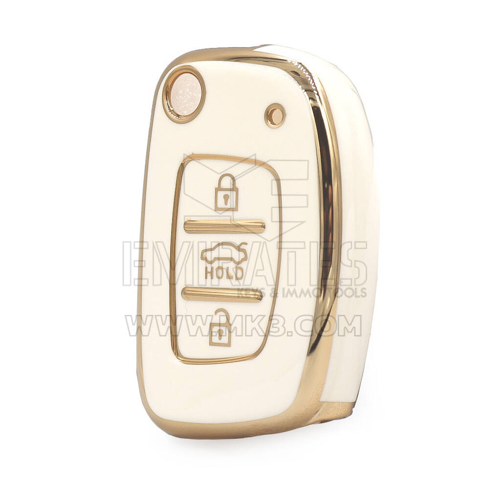 Nano  High Quality Cover For Hyundai Type B Flip Remote Key 3 Buttons Sedan White Color