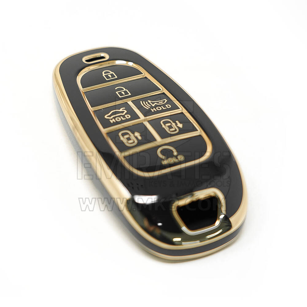 New Aftermarket Nano Cobertura de alta qualidade para Hyundai Remote Key Key 6+1 Auto Start Buttons Black Color | Chaves dos Emirados