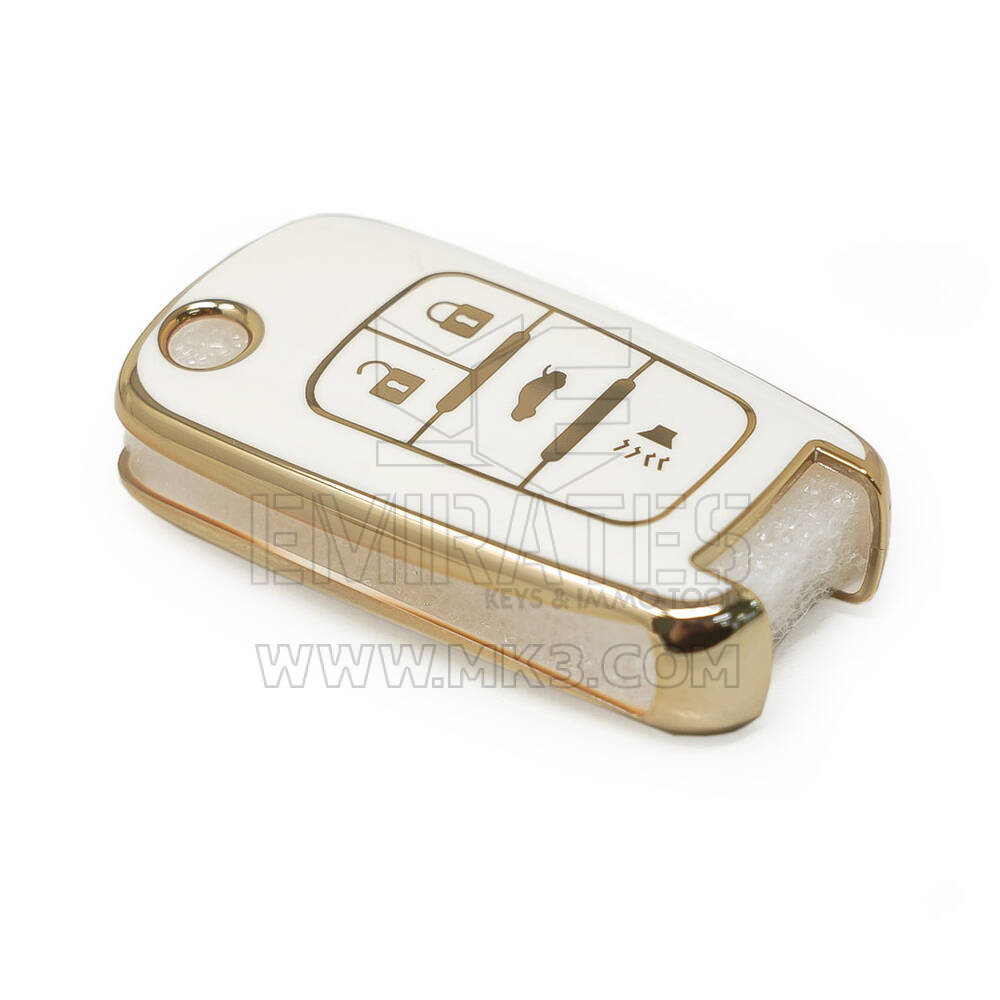 Nouvelle couverture de haute qualité Nano Aftermarket pour Chevrolet Flip Remote Key 3 + 1 boutons couleur blanche | Clés Emirates