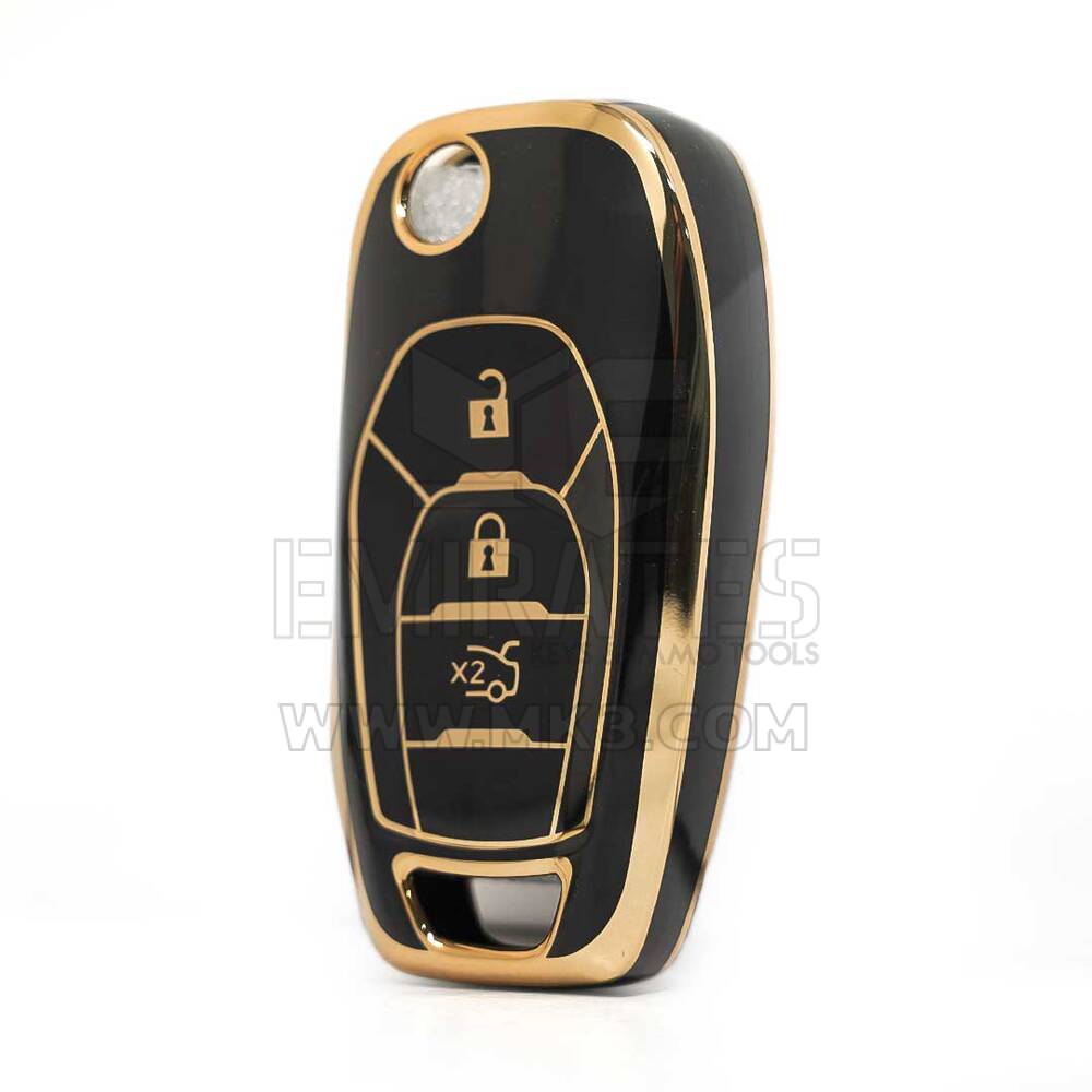Nano High Quality Cover For Chevrolet Flip Remote Key 3 Buttons Black Color