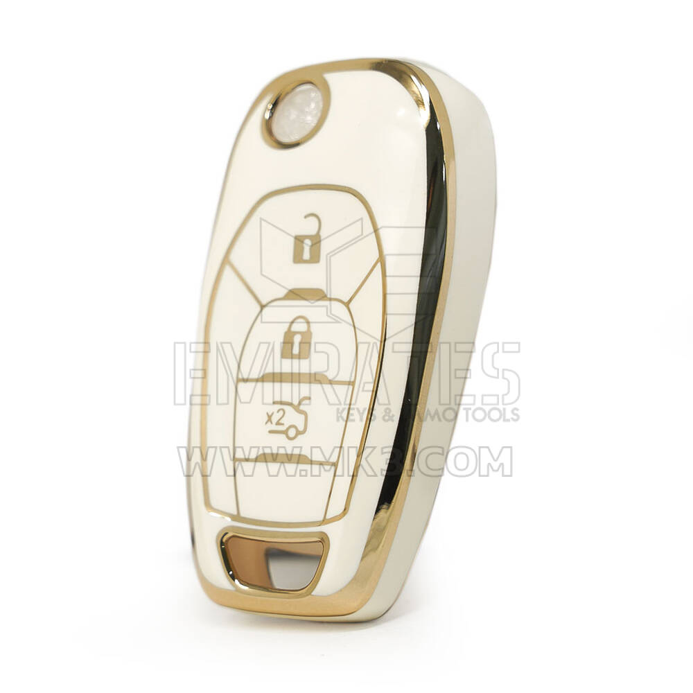 Cubierta Nano de alta calidad para Chevrolet Flip Remote Key 3 botones Color blanco