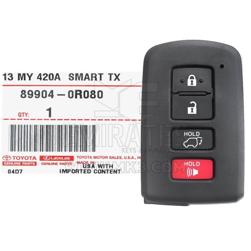 Brand NEW Toyota Rav4 2013-2018 Genuino/OEM Smart Key 4 Pulsanti 315 MHz 89904-42070 8990442070 89904-0R080 89904 0R080 / FCCID: HYQ14FBA
