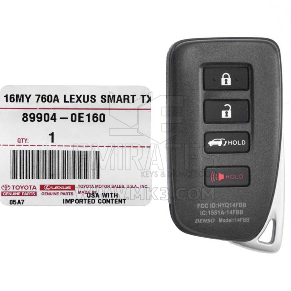 New Lexus RX350 2016-2021 Genuine / OEM Smart Key 4 Buttons 315MHz 89904-0E160 89904-48C30 89904-0E170 89904-0E180 / FCCID: HYQ14FBB | Emirates Keys
