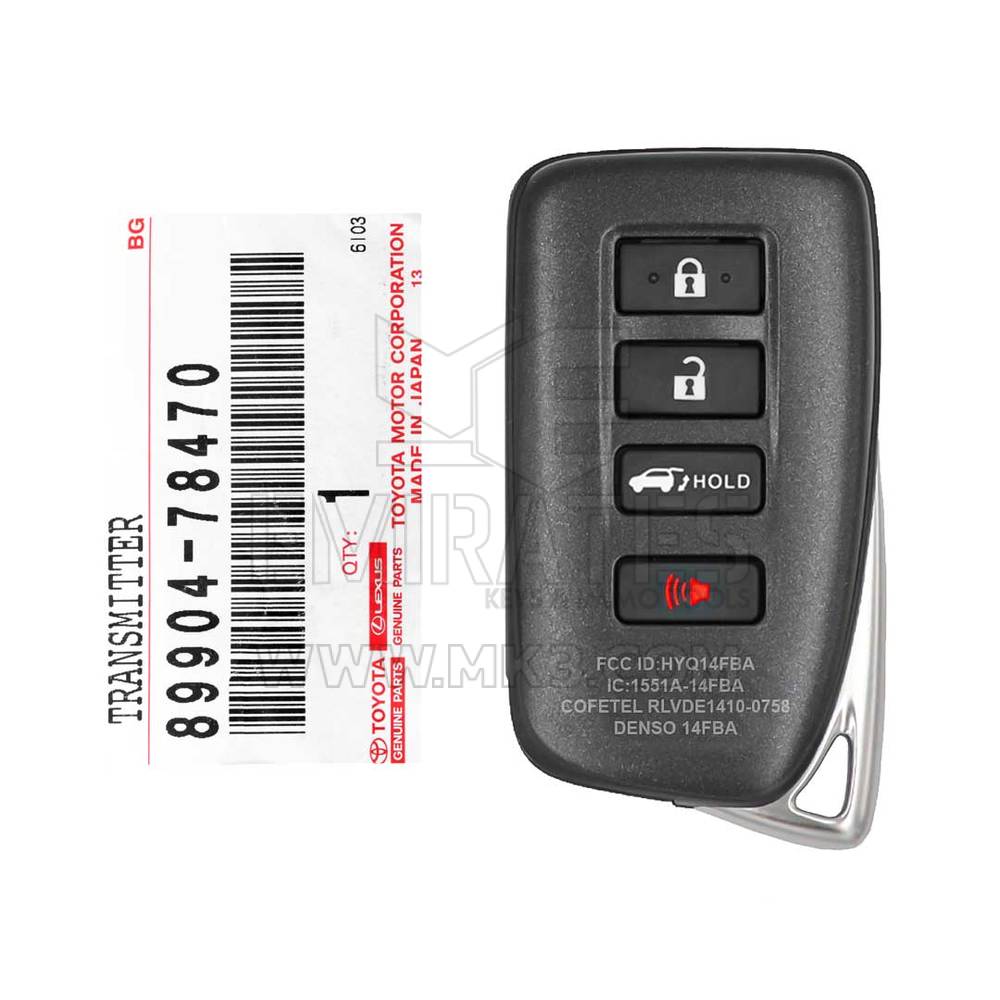 Nuevo Lexus NX LX 2016-2019 Genuine/OEM Smart Key 4 botones 315MHz 89904-78470, 89904-78070 / 89904-78670 FCCID: HYQ14FBA | Claves de los Emiratos