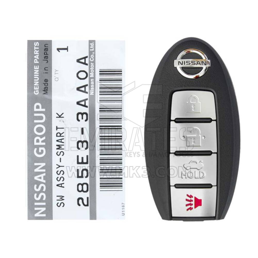 Nuovissima Nissan Sentra 2013-2019 Smart Key originale / OEM 4 pulsanti telecomando 315 MHz Numero parte OEM: 285E3-3AA0A, 285E3-3AA9A / FCCID: CWTWB1U815 | Chiavi degli Emirati