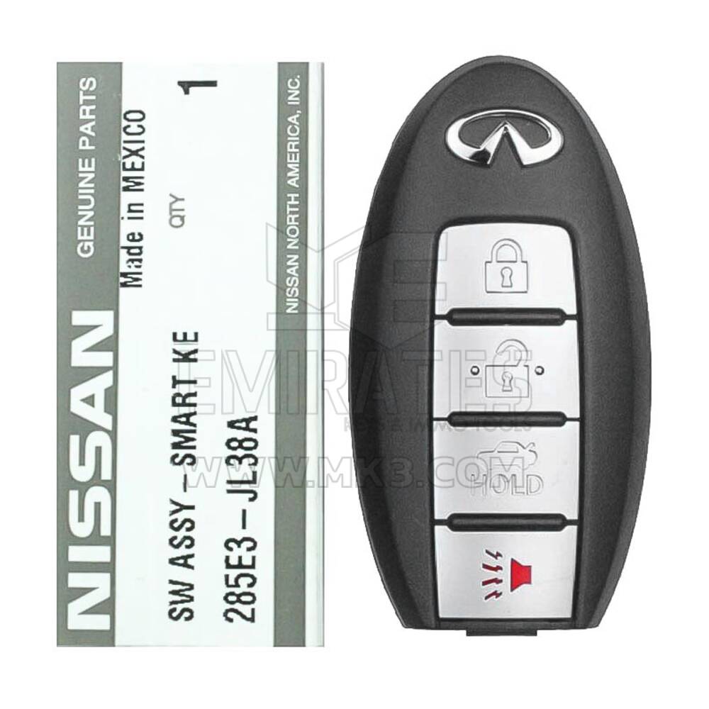 Brand New Infiniti G37 2010 Genuine/OEM Smart Key Remoto 4 Botões 433MHz 285E3-JL38A 285E3JL38A / FCCID: 5WK49671 | Chaves dos Emirados