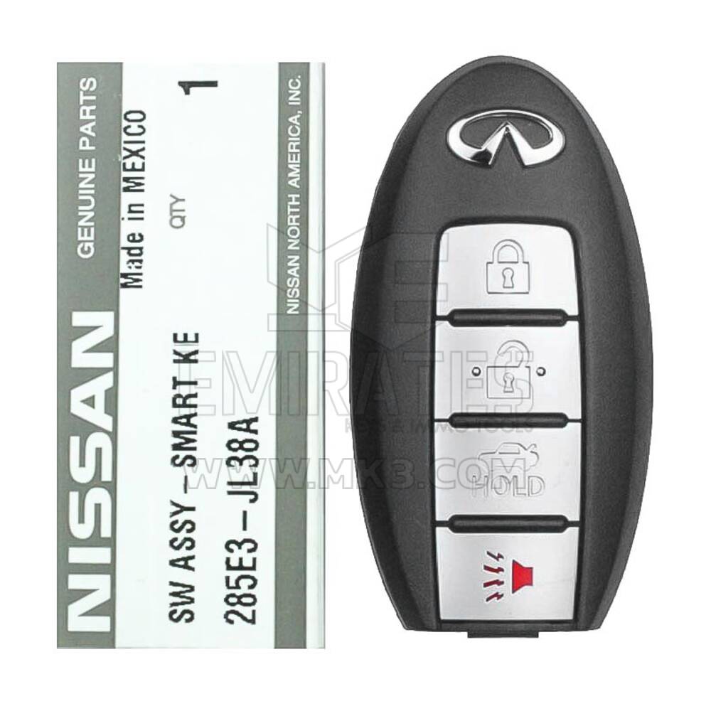 العلامة التجارية الجديدة إنفينيتي G37 2010 أصلية/OEM مفتاح ذكي عن بعد 4 أزرار 433 ميجا هرتز رقم جزء OEM: 285E3-JL38A / 285E3-JL25A، FCCID: 5WK49671 | مفاتيح الإمارات