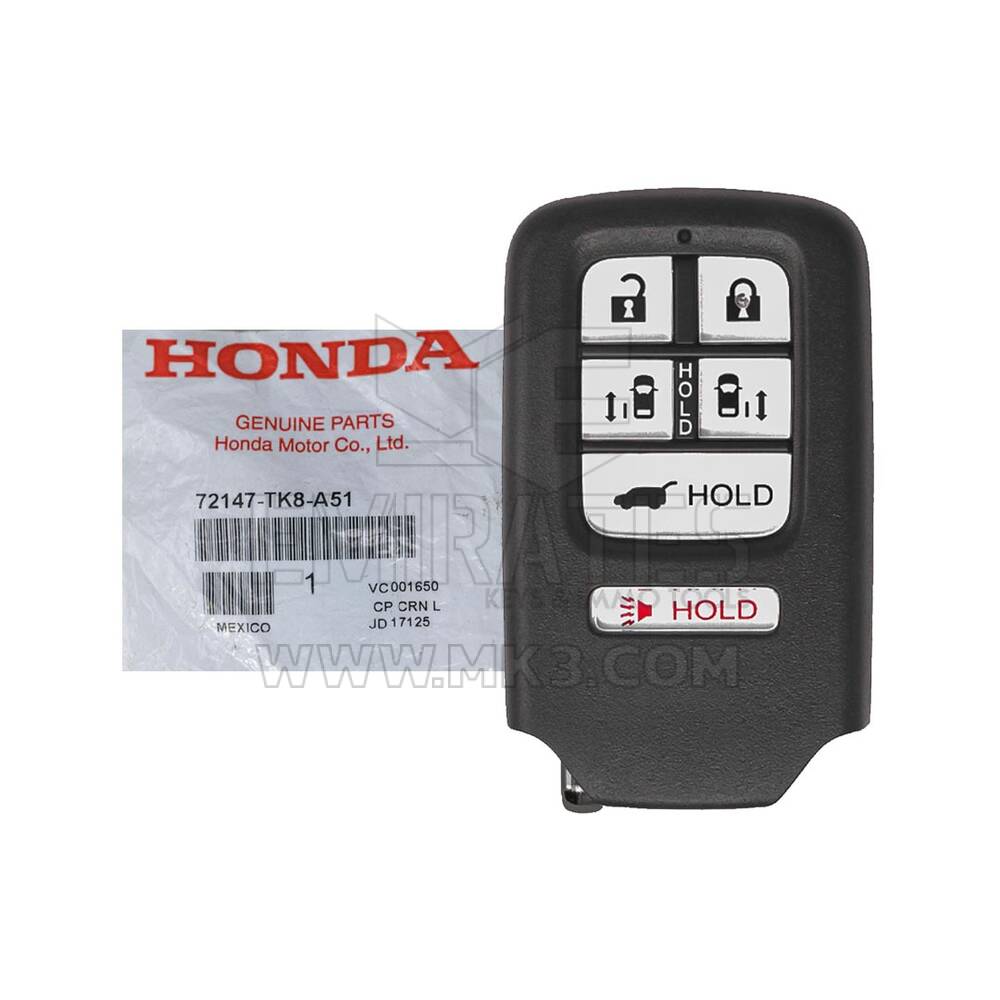Honda Odyssey 2014-2017 Genuine / OEM Smart Key Remote 6 أزرار 315 ميجا هرتز 72147-TK8-A51 ، FCCID: KR5V1X | الإمارات للمفاتيح