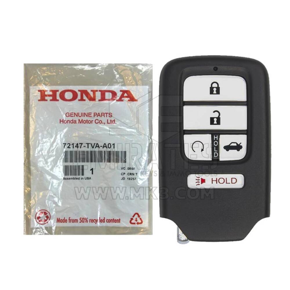 Honda Accord 2018-2021 Clé à distance intelligente d'origine/OEM 5 boutons Type de démarrage automatique 433 MHz 72147-TVA-A01 FCCID : CWTWB1G0090 | Clés Emirates