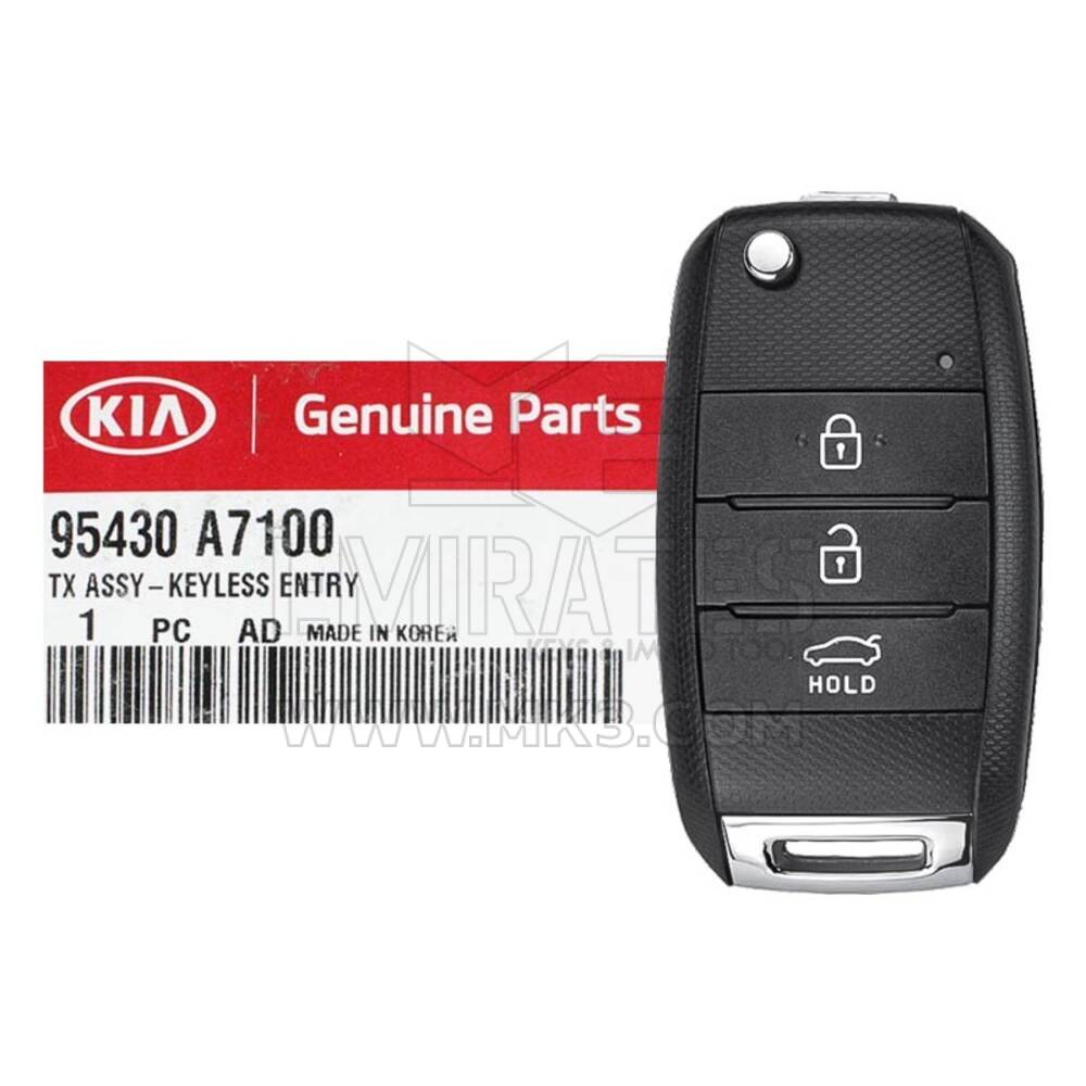 NUOVA KIA Cerato 2014-2018 Chiave remota originale / OEM 3 pulsanti 433 MHz Transponder 4D 95430-A7100 95430A7100 / FCCID: OKA-870T | Chiavi degli Emirati