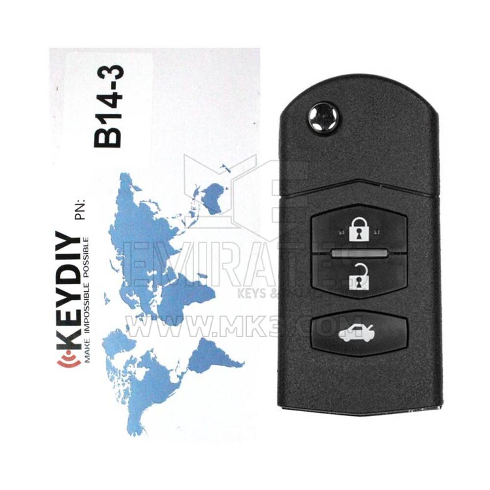 Keydiy KD Universal Flip Remote Key 3 Botones Mazda Tipo B14-3 Funciona con KD900 y KeyDiy KD-X2 Remote Maker and Cloner | Claves de los Emiratos
