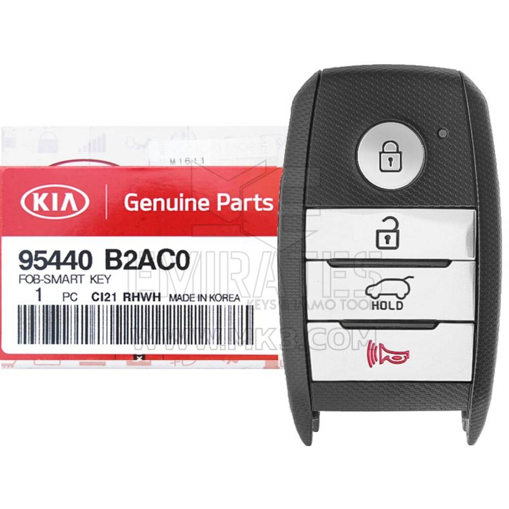 NOVO KIA Soul 2017-2018 Genuíno/OEM Chave Inteligente Remoto 4 Botões 433 MHz 8A Texas Crypto Transponder AES de 128 bits 95440-B2AC0 95440B2AC0 / FCCID: CQOFN00100 | Chaves dos Emirados