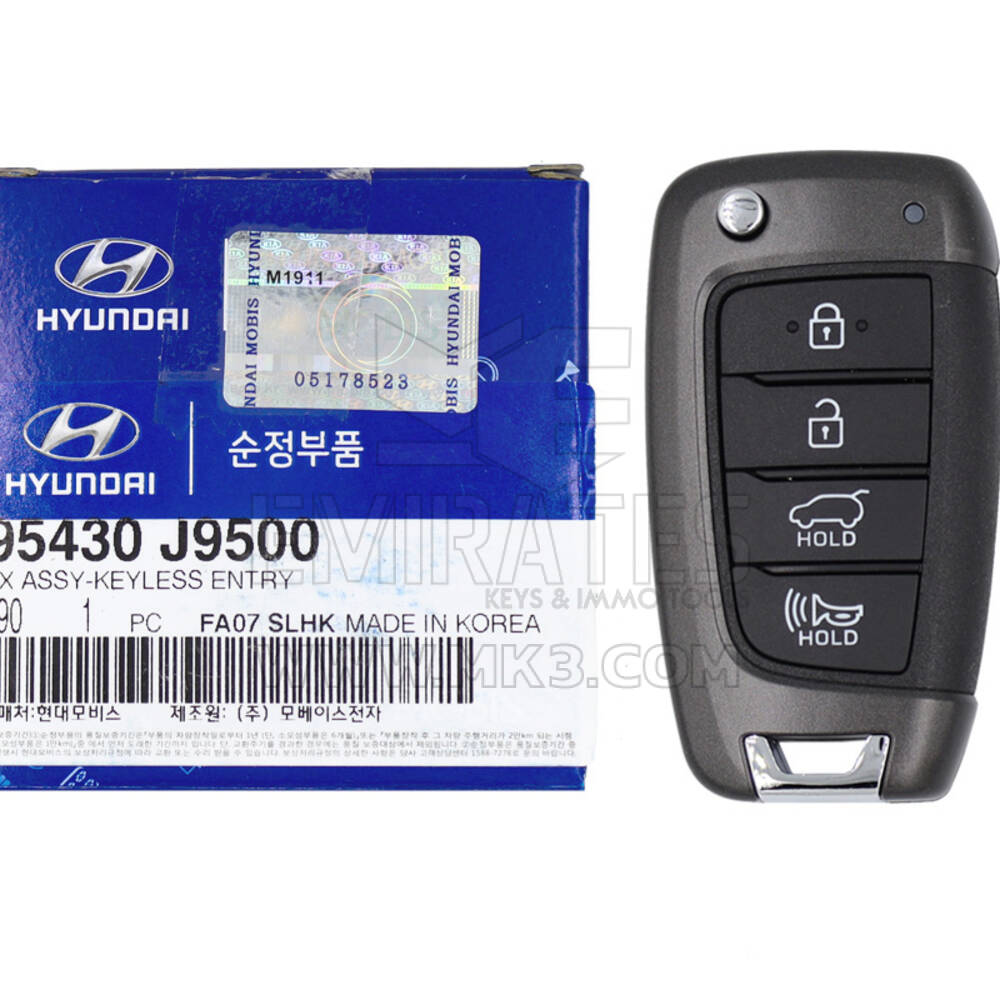 NOVO Hyundai Kona 2018-2019 Genuine/OEM Flip Remote Key 4 Buttons 433MHz 95430-J9500 95430J9500, FCCID: OSLOKA-450T | Chaves dos Emirados