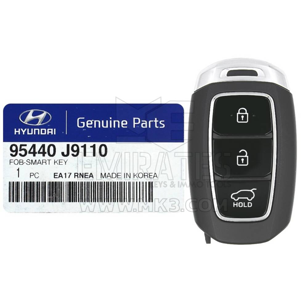 Novo Hyundai Kona 2019 Original/OEM Smart Remote Key 3 Buttons 433MHz HITAG 3 Transponder OEM Part Number: 95440-J9110 / 95440J9110 | Chaves dos Emirados