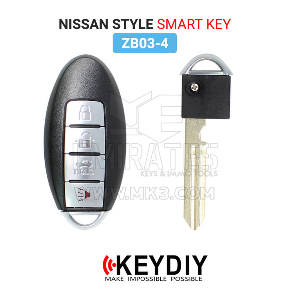 Keydiy KD Universal Smart Remote Key 3 + 1 Botones Nissan Tipo ZB03-4 Funciona con KD900 y KeyDiy KD-X2 Remote Maker and Cloner | Claves de los Emiratos