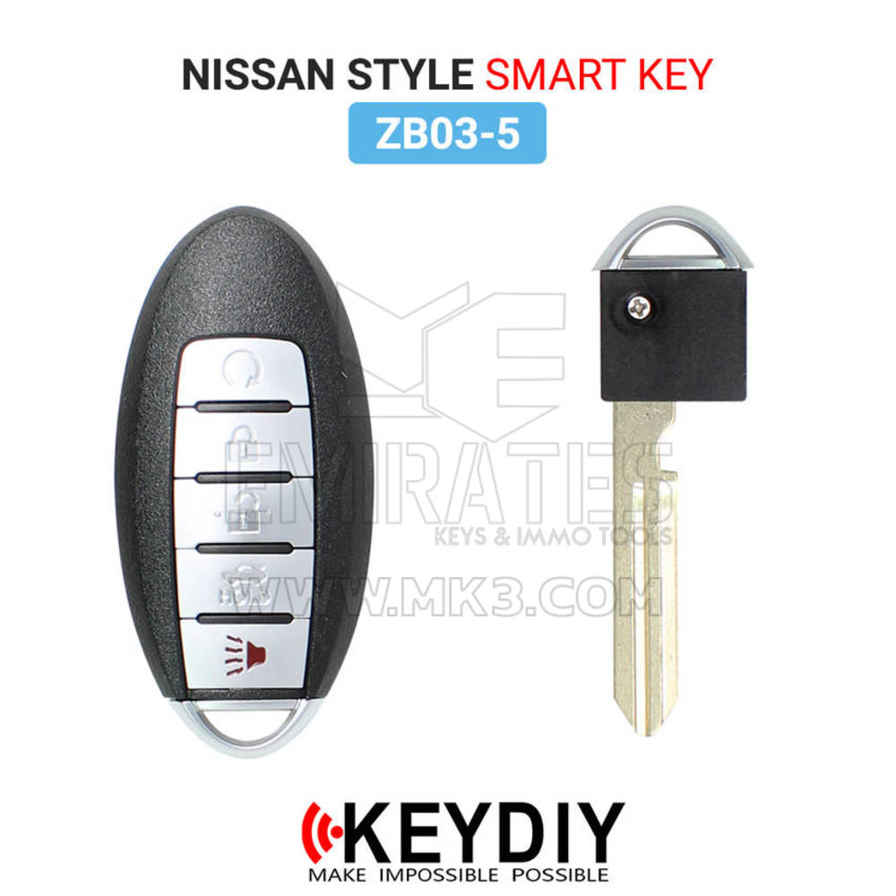 Keydiy KD Universal Smart Remote Key 4+1 Buttons Nissan Type ZB03-5 Work With KD900 And KeyDiy KD-X2 Remote Maker and Cloner | Chaves dos Emirados