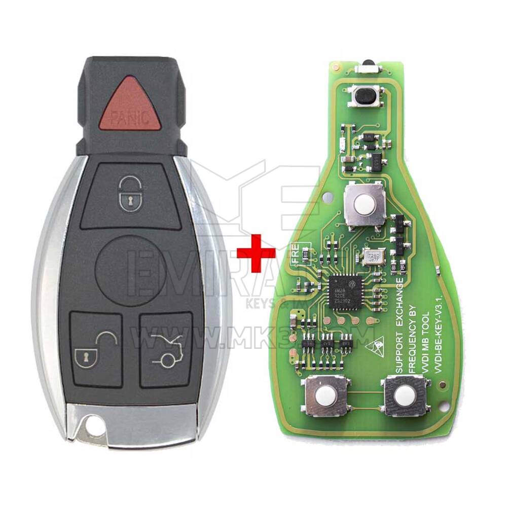 Xhorse Mercedes BGA Chrome 433-315MHz PCB + Aftermarket Shell 4 Buttons Without Logo