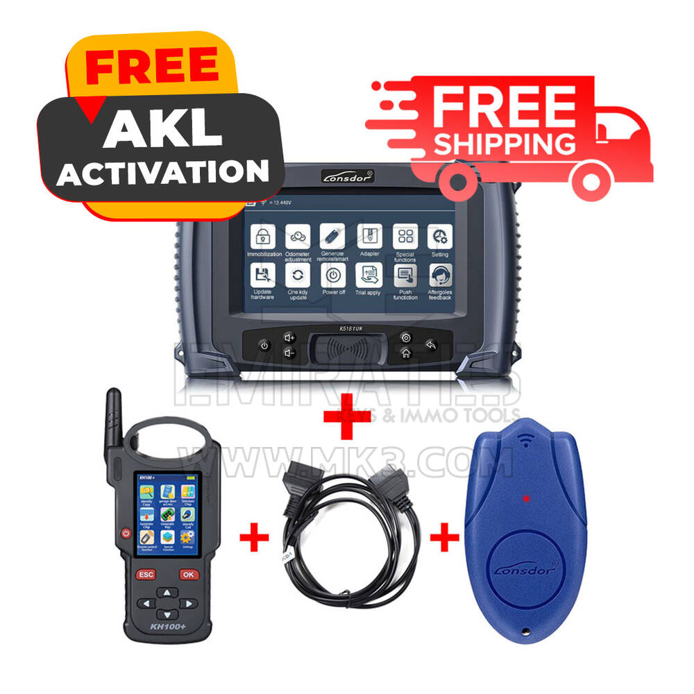 Lonsdor K518ISE Key Programmer & KH100+ Remote Key Programmer & LKE Smart Key Emulator & JCD-1 & JCD-2 Cable Set for Chrysler Jeep Dodge