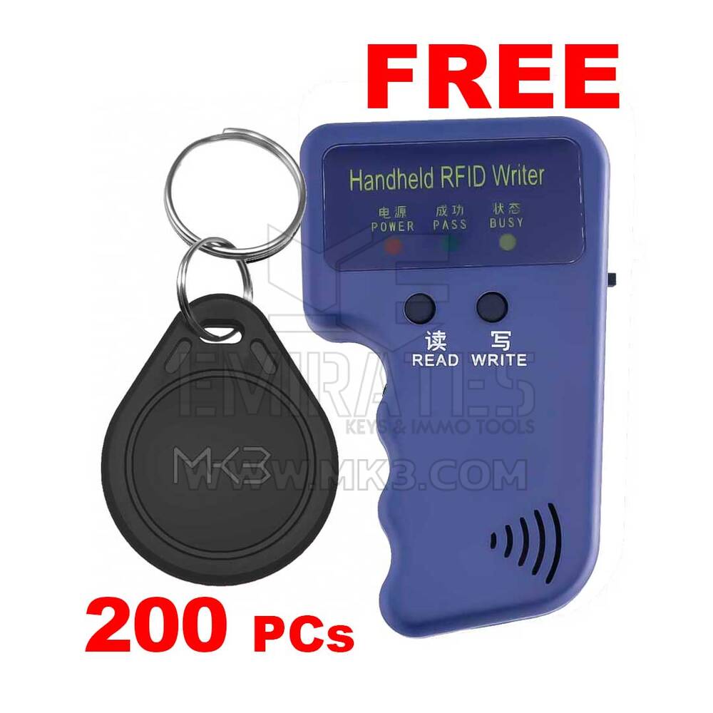 200x RFID 125KHz KEY FOB Proximity T5577 Colore nero e duplicatore portatile GRATUITO