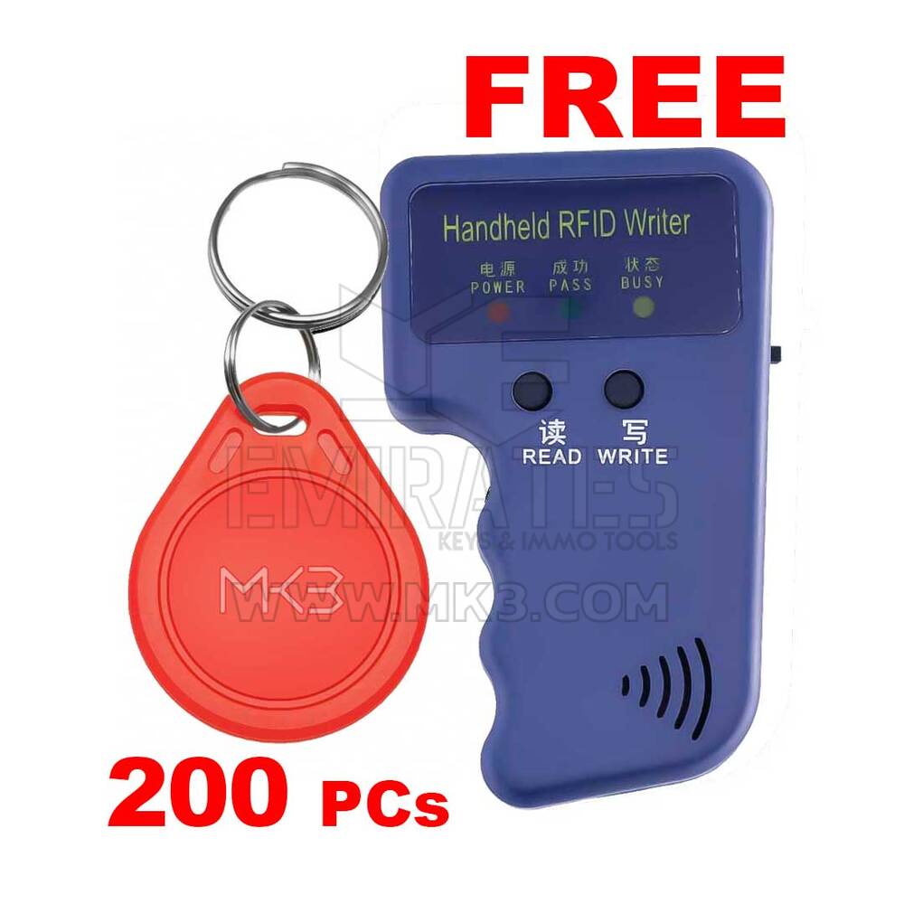 200x RFID 125KHz KEY FOB Proximity T5577 RED Color & FREE Handheld Duplicator