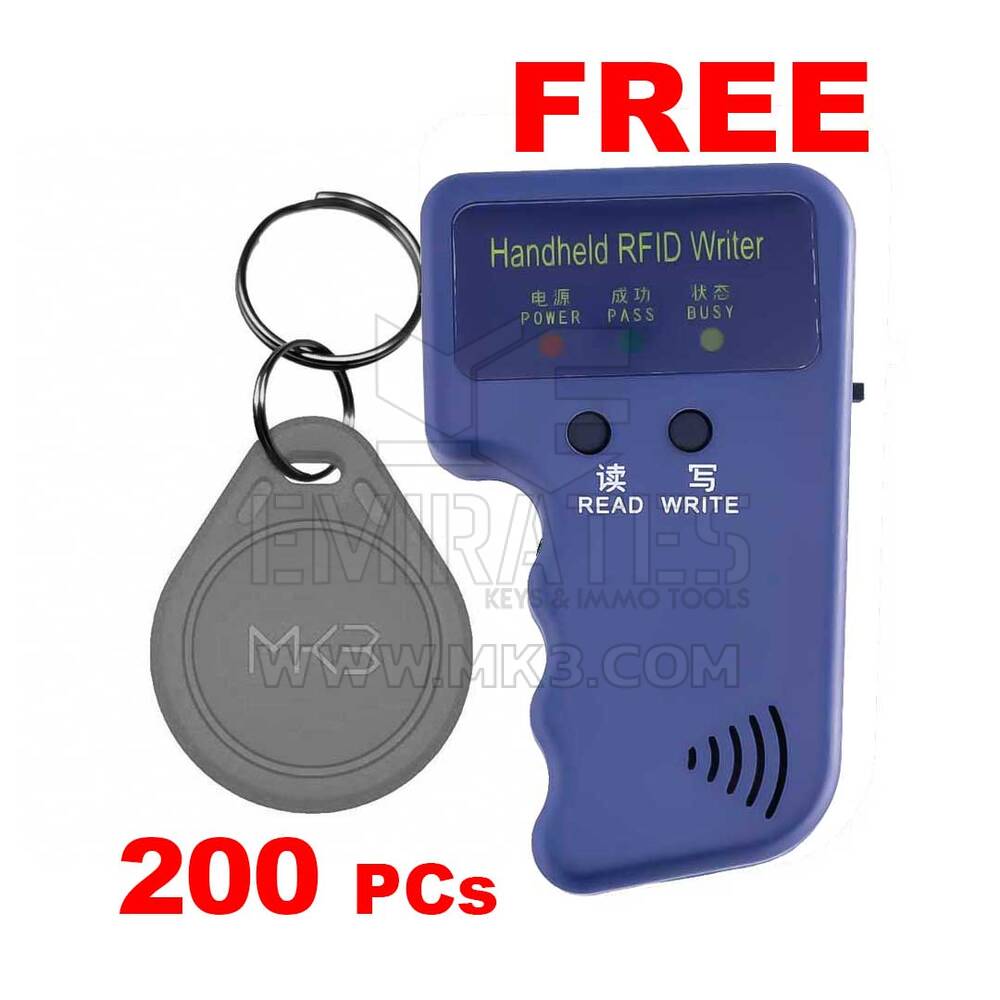 200x RFID 125KHz KEY FOB Proximity T5577 Gris Couleur & Duplicateur portatif GRATUIT