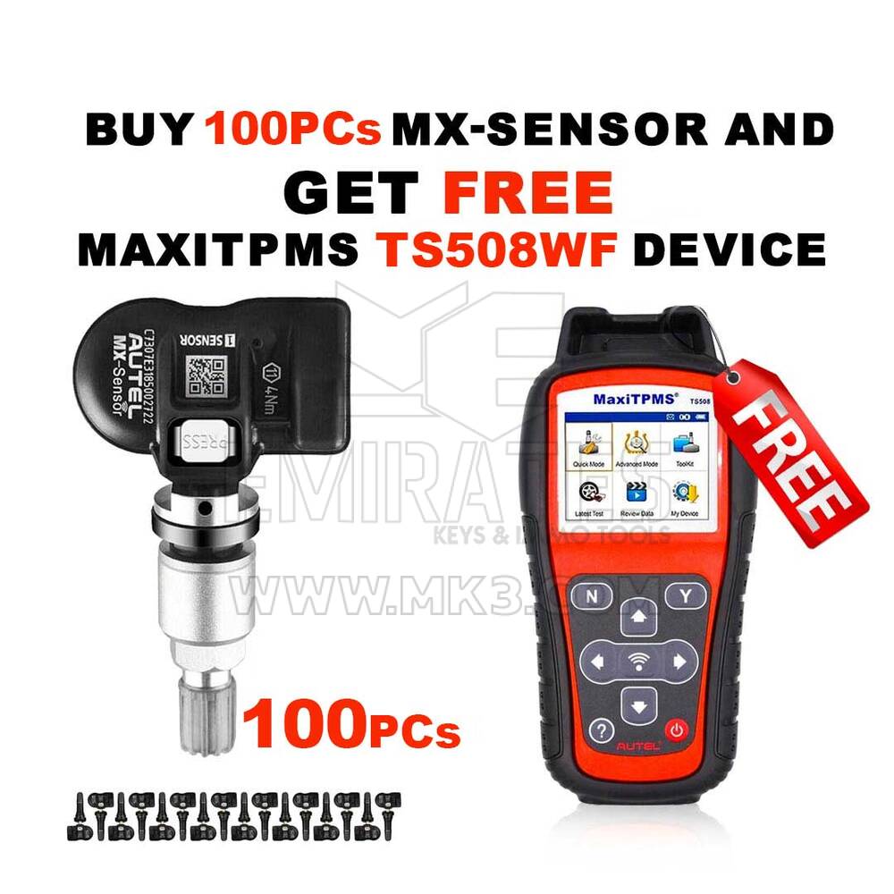 Dispositivo Autel MaxiTPMS TS508WF con 100 piezas MX-Sensor Metal