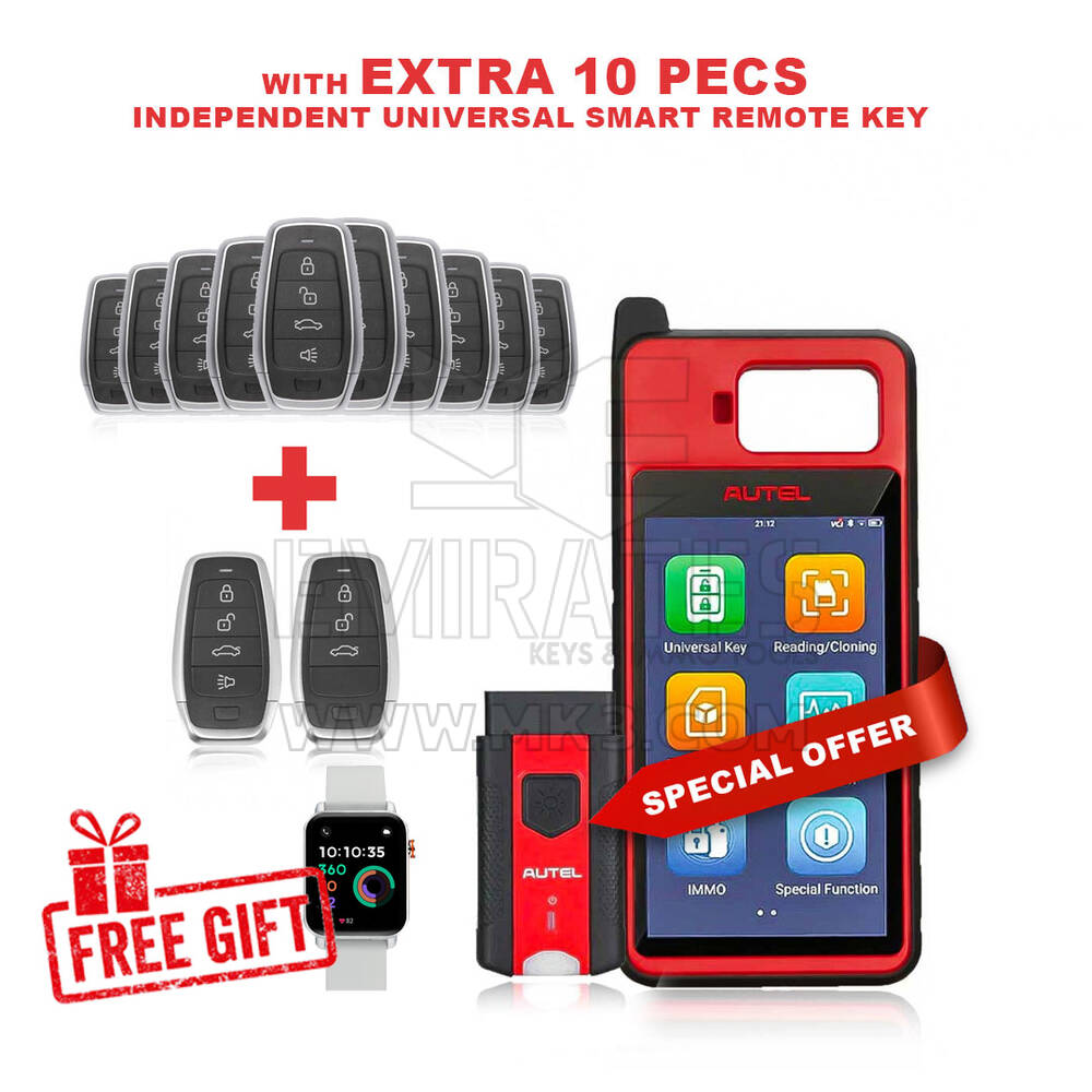 Autel MaxiIM KM100 IMMO Key Programmer Bundle With Extra 10 Pcs Independent Universal Smart Remote Key + Free Gift Otofix Smart Key Watch