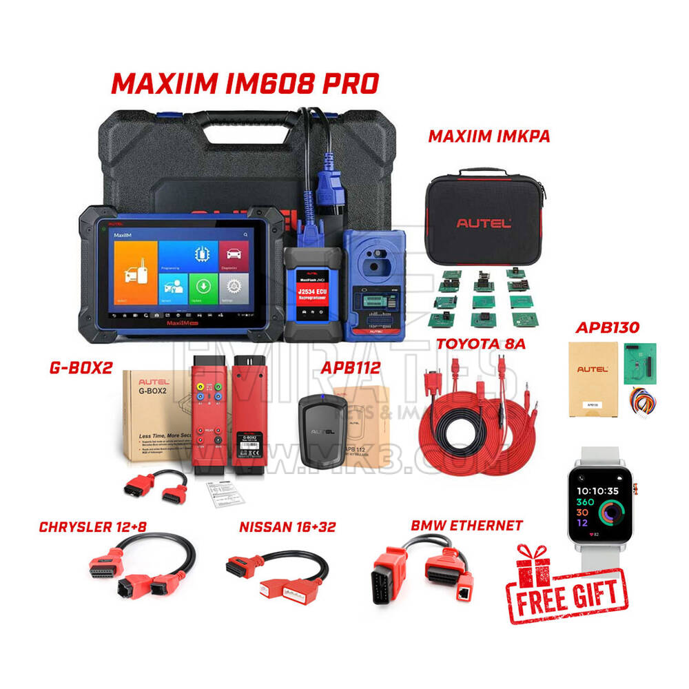Autel MaxiIM IM608 PRO Key Programming Tool Full Adapters  Bundle + Free Gift Otofix Smart Key Watch