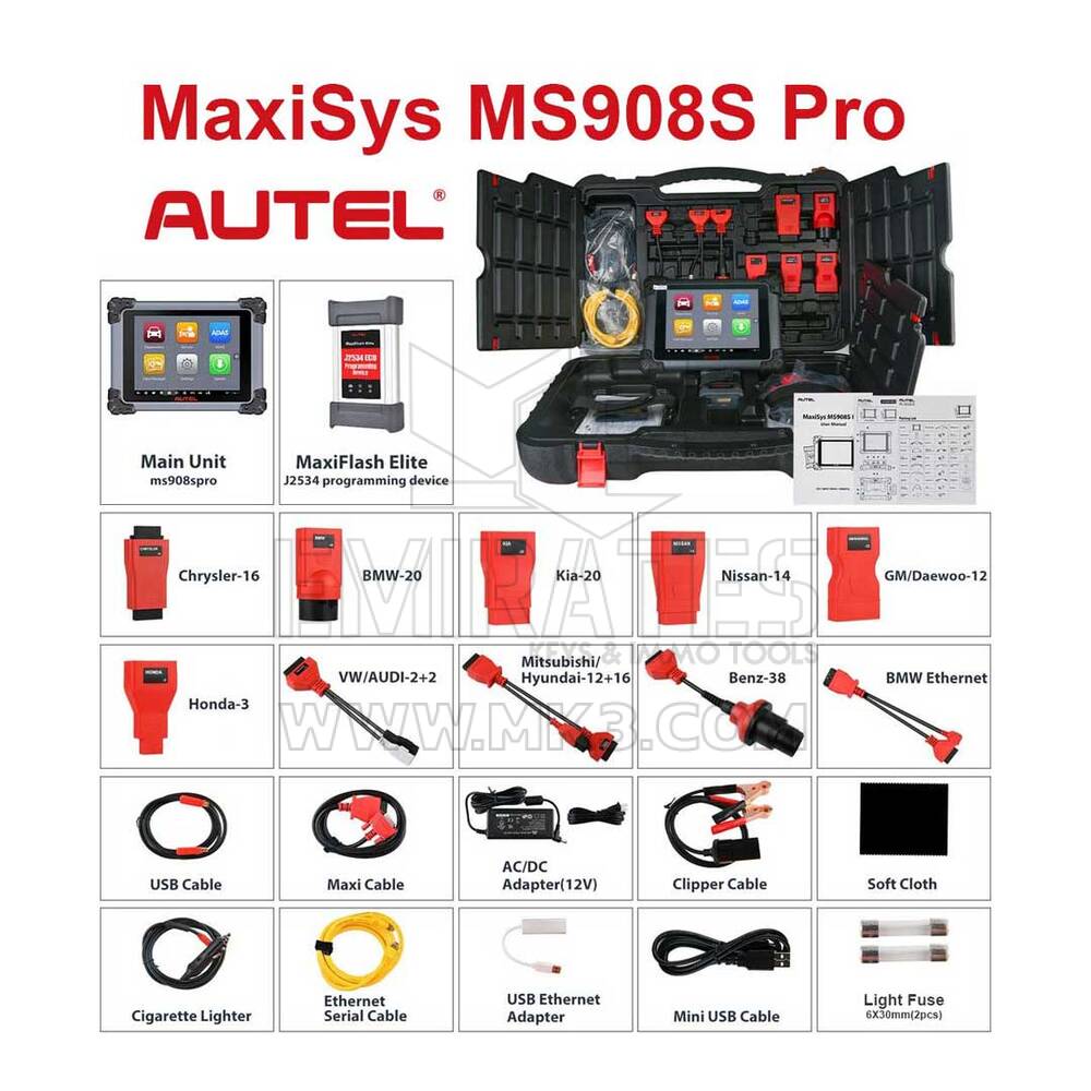 Novo pacote Autel MaxiSys MS908S Pro Auto Diagnostic Coding e J2534 ECU Programming e Autel MaxiVideo MV480 Dispositivo de videoscópio de inspeção digital | Chaves dos Emirados